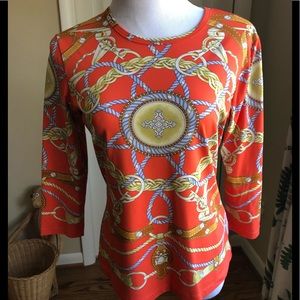 J McLaughlin orange long sleeve patterned top